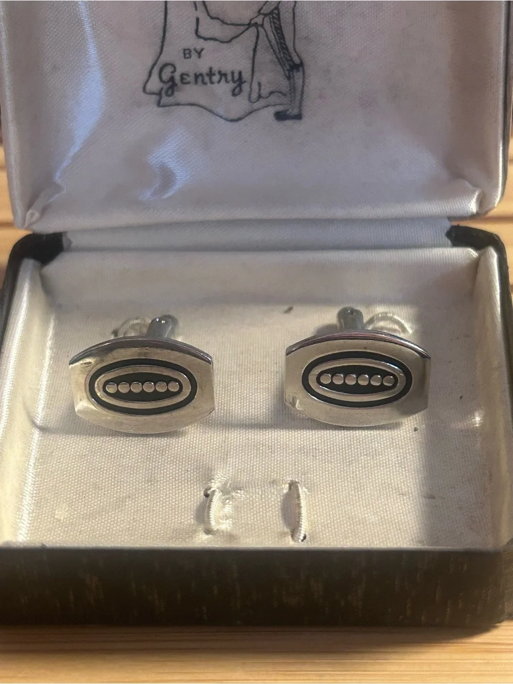 Silver Oval Cufflinks - Black Inlay